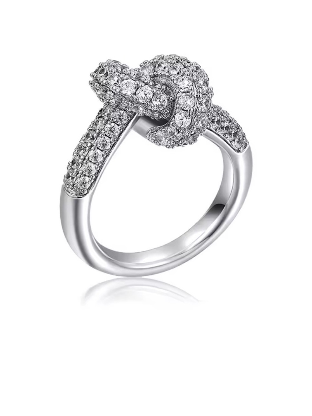 Knot Shape Rings Waterproof Inlaid Zircon Silver Ring - Picture 3 of 4